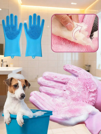 Pet Bathing Gloves For Cats And Dogs, Anti-Scratch, Deep Cleaning, De-Shedding And Massage Functions, Dry And Wet Use, Also Suitable For Kitchen/Car Wash And Daily Home Cleaning